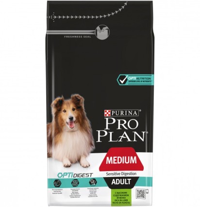 Pro Plan OptiDigest Medium Adult сухой корм для взрослых собак средних пород с чувствительным пищеварением с ягненком и рисом 3 кг. 